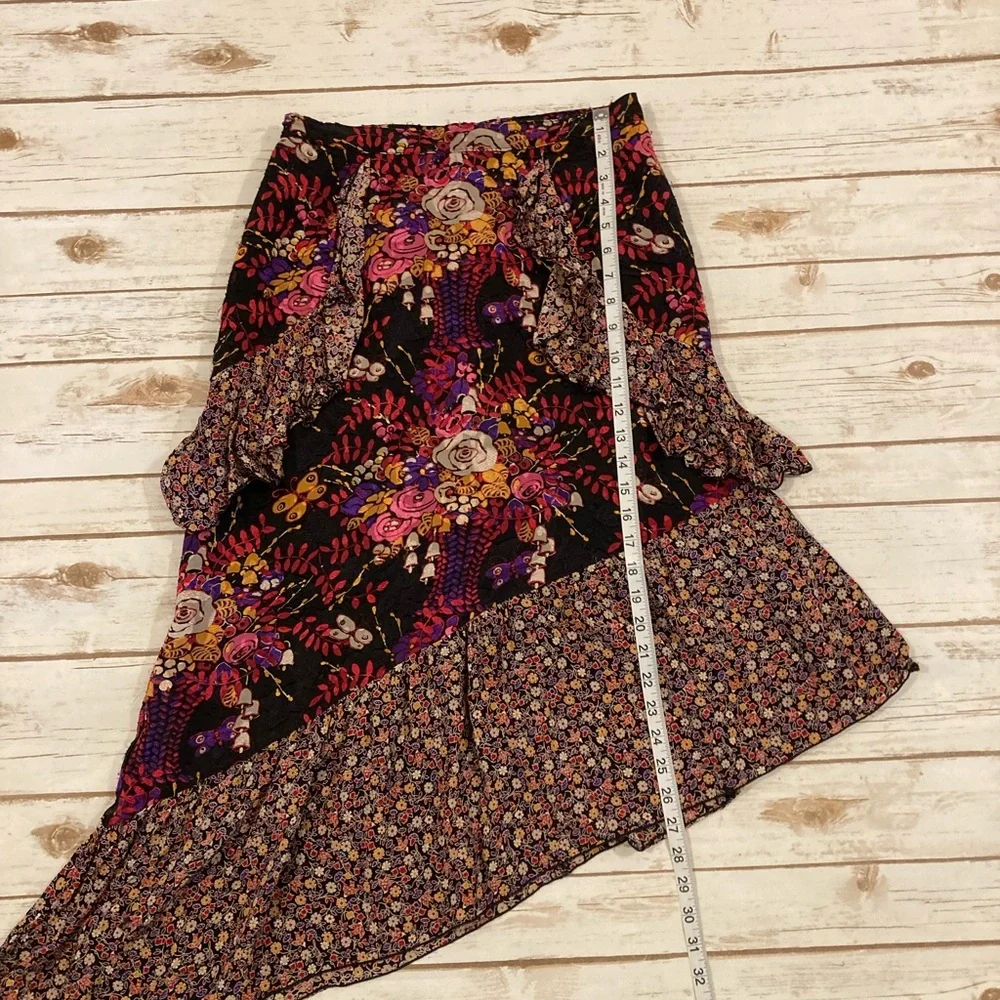 Anna Sui Silk MIDI Length Asymmetrical Floral Skirt Size 6 - Picture 5 of 12